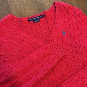Vintage Y2K Women's Polo Ralph Lauren Sport Small Pony Cable Knit V Neck Sweater